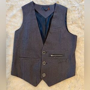 G BY GUESS Gray Pinstriped Cotton Vest Size Small